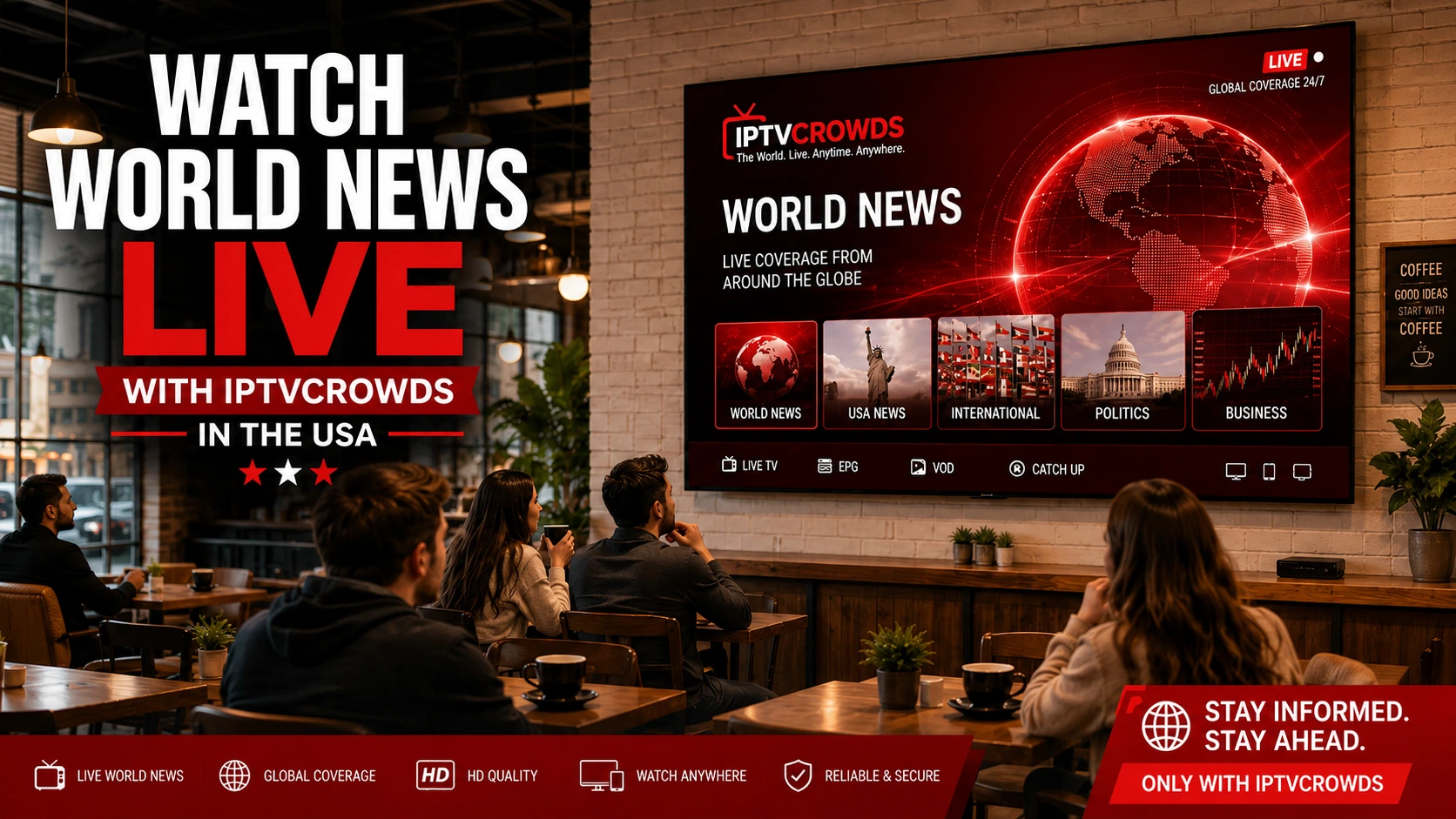 World news live streaming in the USA on Smart TV Firestick Android TV mobile and laptop with IPTVcrowds