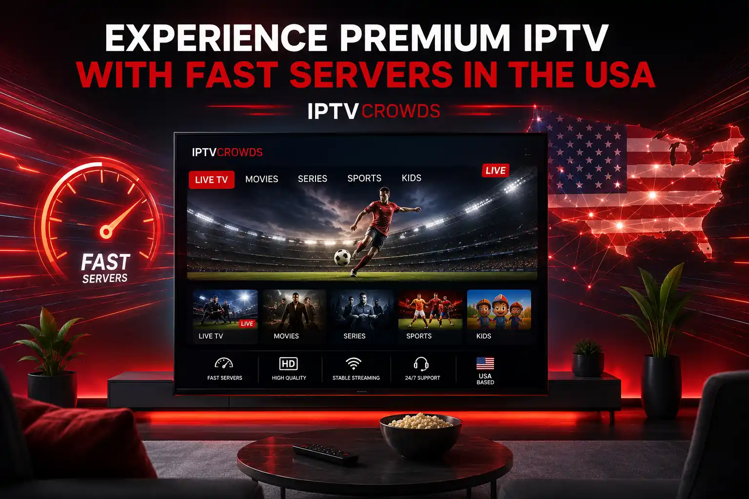 Premium IPTV with fast servers in the USA for live TV sports movies series news on Smart TV Firestick Android TV mobile and laptop