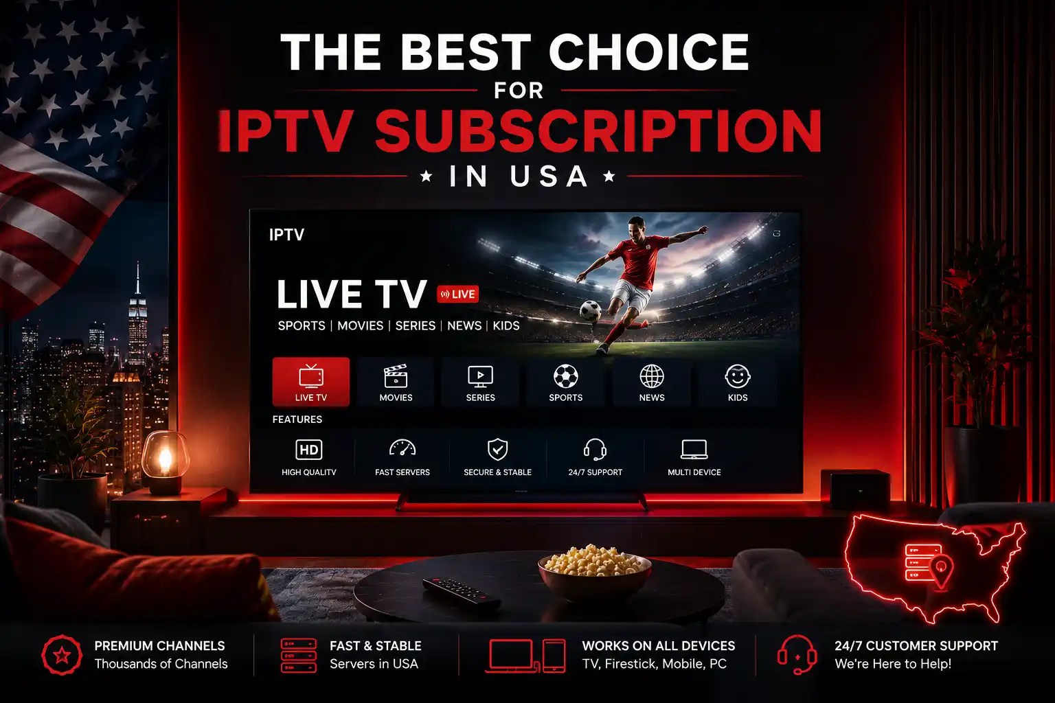 Best IPTV subscription in USA with IPTVcrowds for live TV sports movies series news on Smart TV Firestick Android TV mobile and laptop