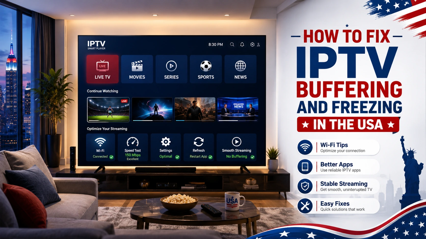 How to fix IPTV buffering and freezing in the USA on Smart TV Firestick Android TV mobile tablet and laptop with IPTVcrowds